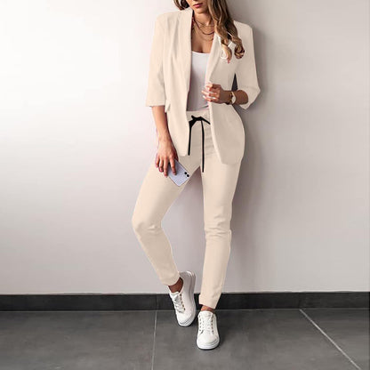DUNO 2-delig Damespak | Elegant formeel stretch dames colbert met bijpassende broek