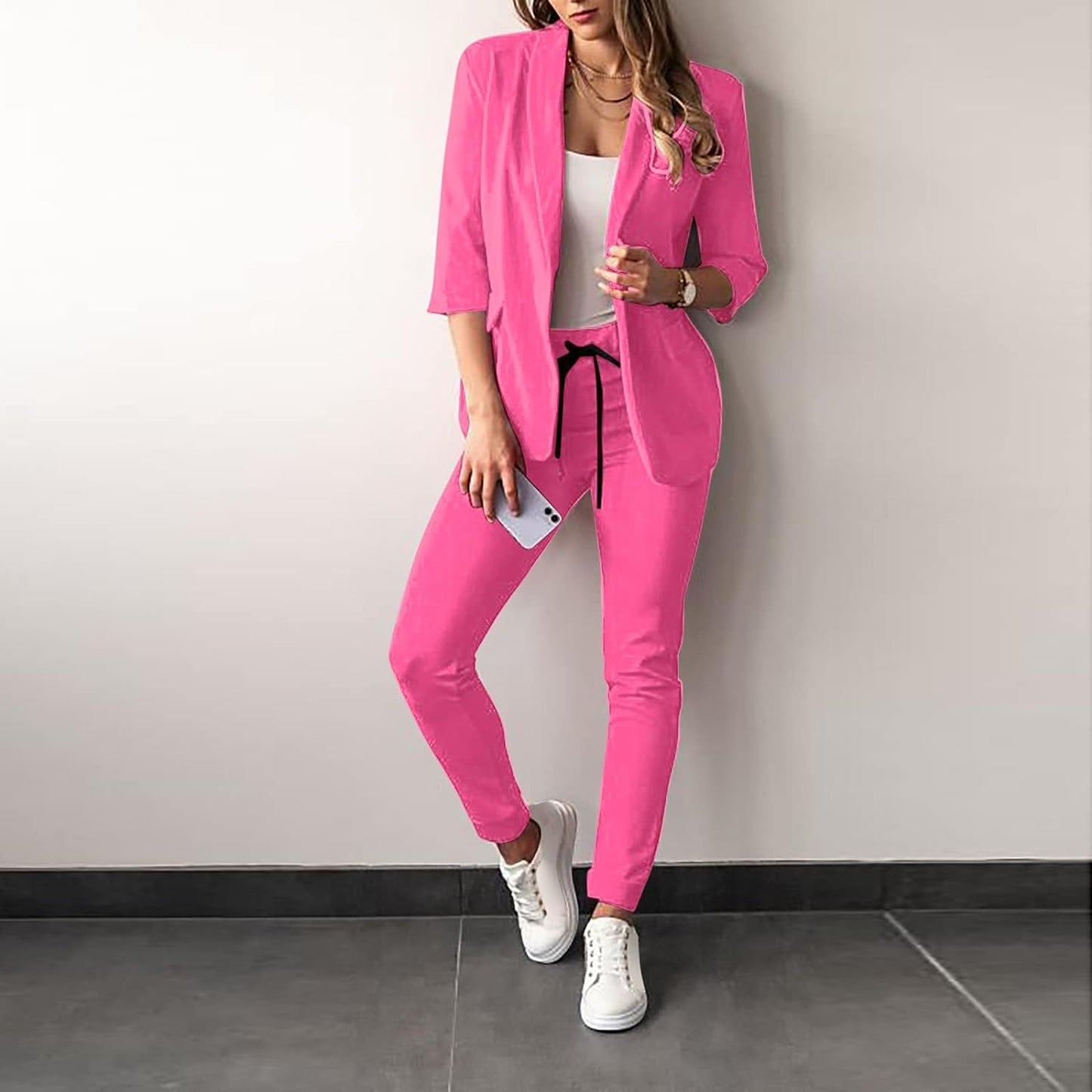 DUNO 2-delig Damespak | Elegant formeel stretch dames colbert met bijpassende broek
