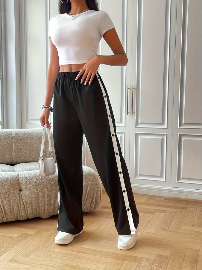 Broek met elastische tailleband en knopen voor dames