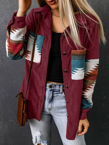 An | Corduroy jas met Aztekenpatroon