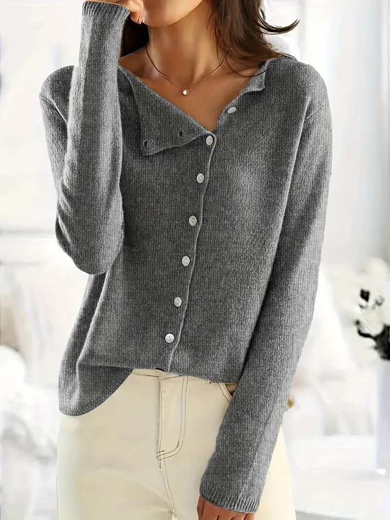 Baylee -Effen Asymmetrisch Vest met Knoopsluiting
