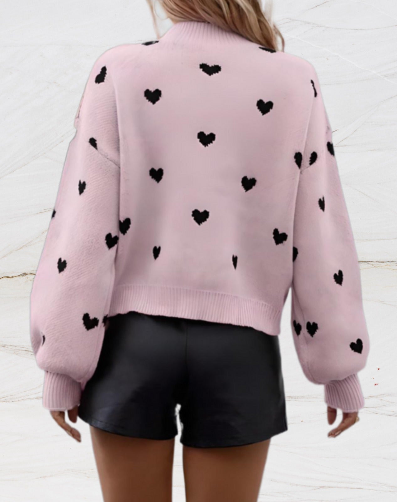 Maria | Oversized trui met ronde hals en hartjesprint