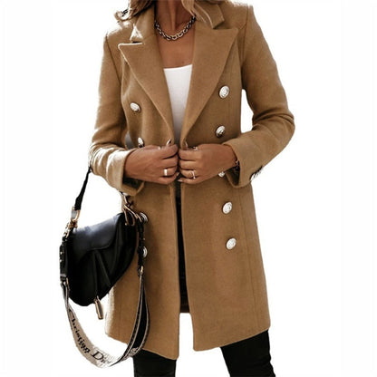 Coss Mantel | Elegante double breasted lange trenchcoat in wol-look met knopen