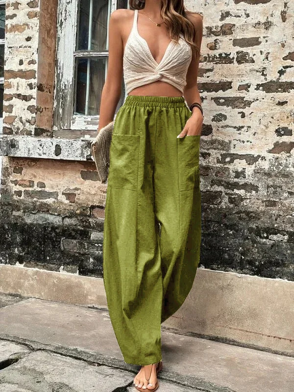 Arla - Damesbroek oversized, elastische zakken, eenkleurig, losse broek
