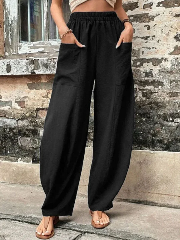 Arla - Damesbroek oversized, elastische zakken, eenkleurig, losse broek