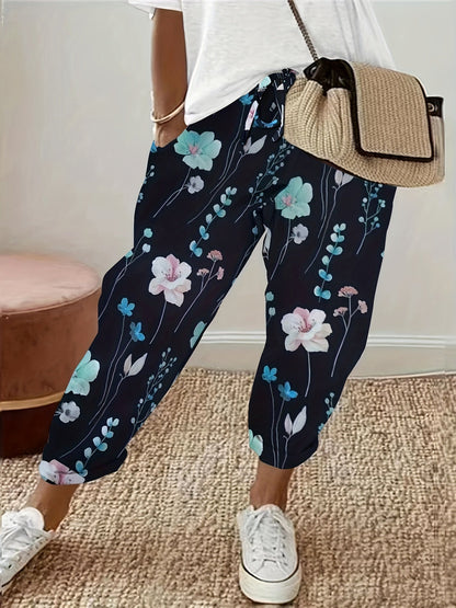 Rechte broek met bloemenprint en koord - Lily