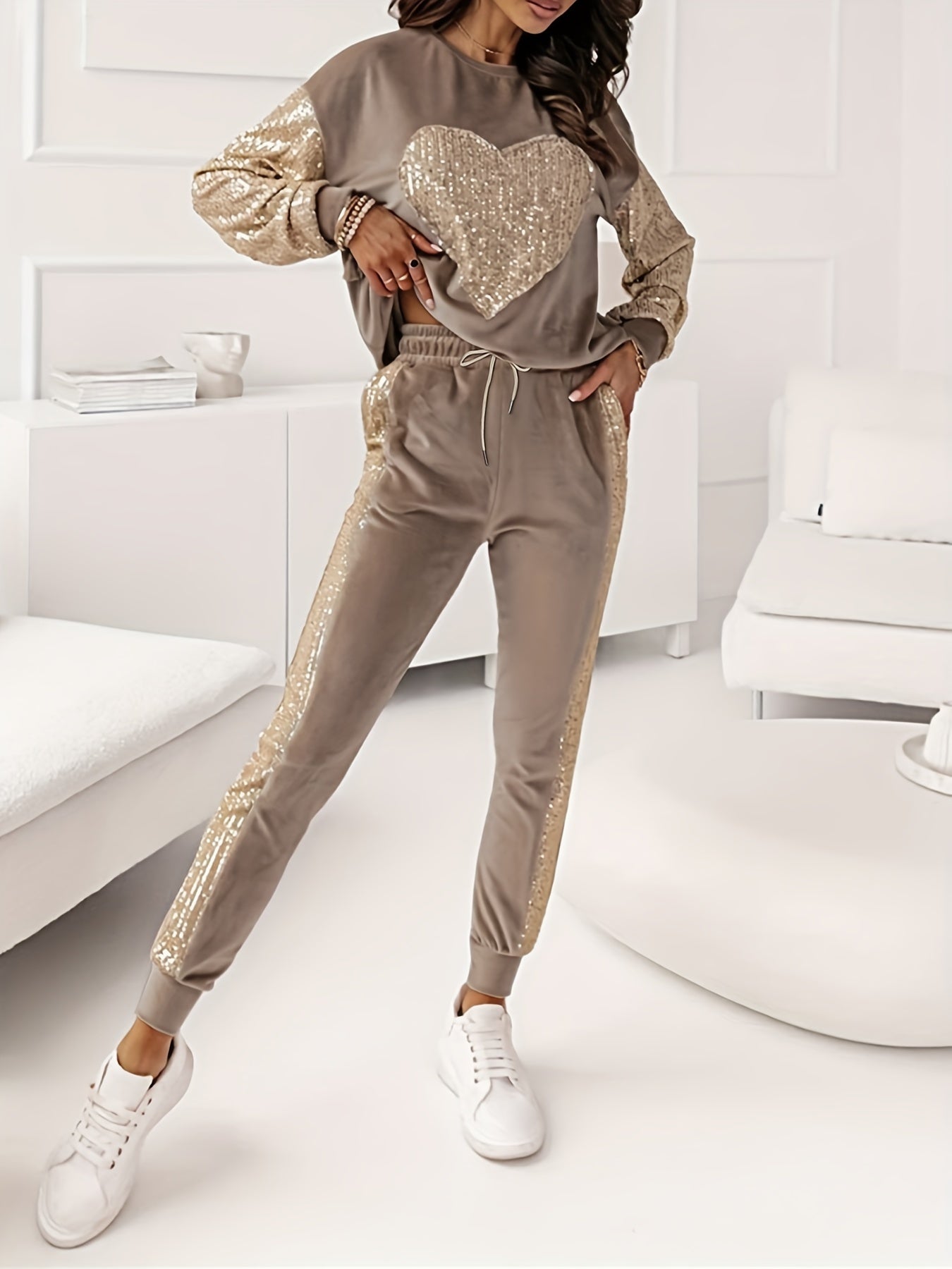 Elestria - Casual Tweedelige Set met Pailletten