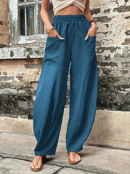 Arla - Damesbroek oversized, elastische zakken, eenkleurig, losse broek