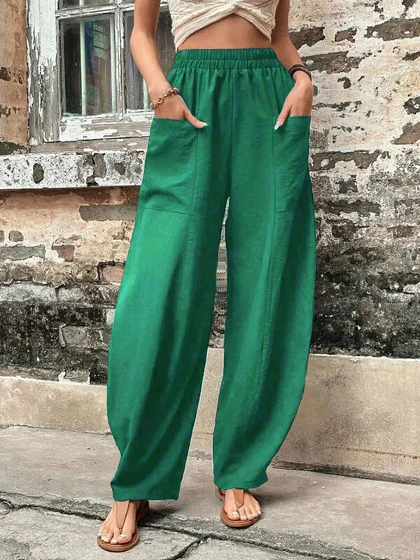 Arla - Damesbroek oversized, elastische zakken, eenkleurig, losse broek