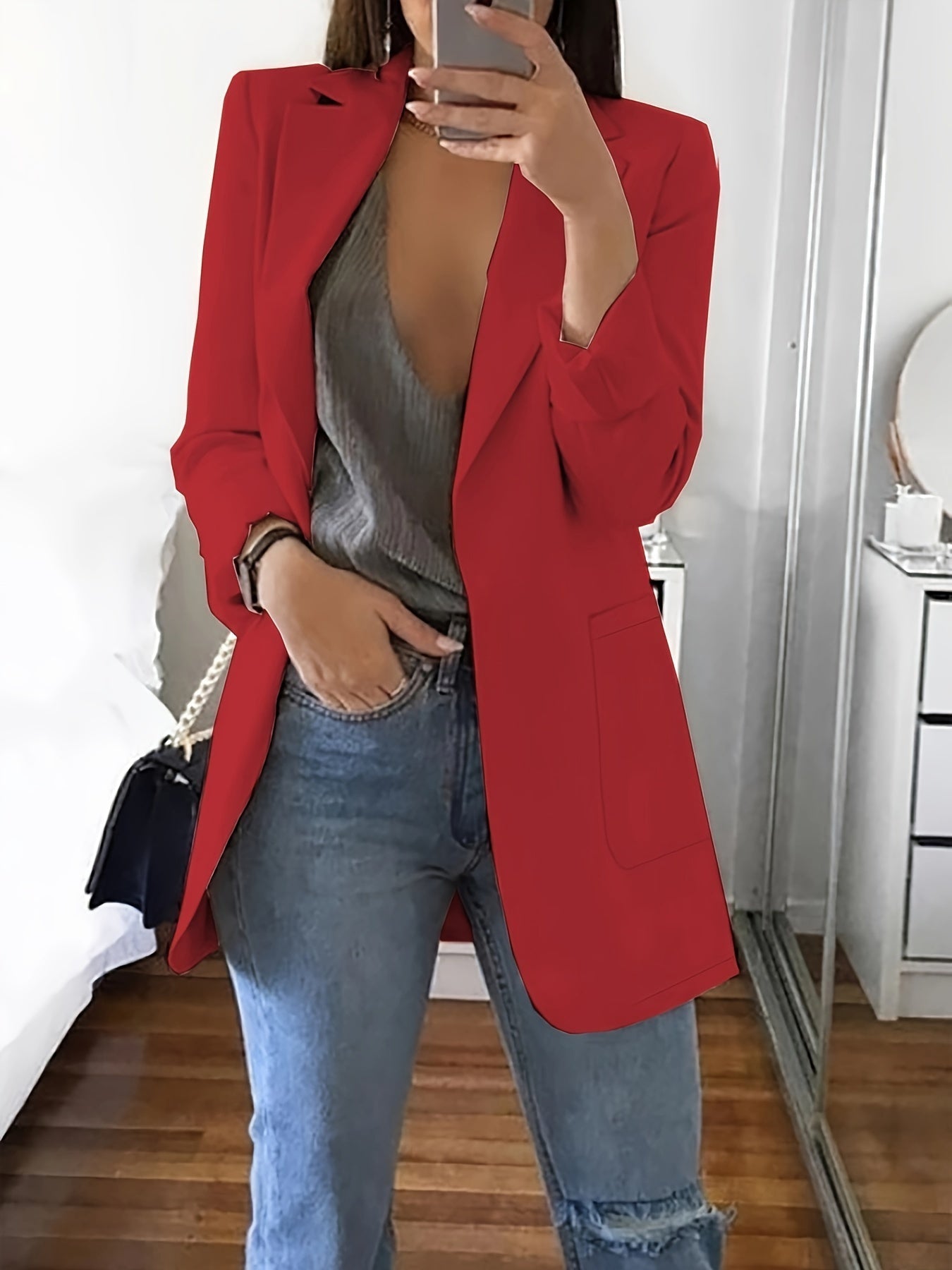 Effen gekleurde blazer met open voorkant - Grace