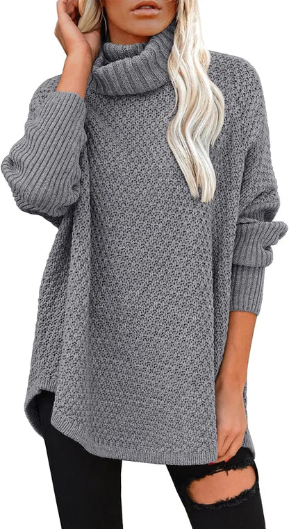 Vrouwen Plus Maat Turtleneck Lange Mouw Casual Pullover Gebreide Tuniek Sweater