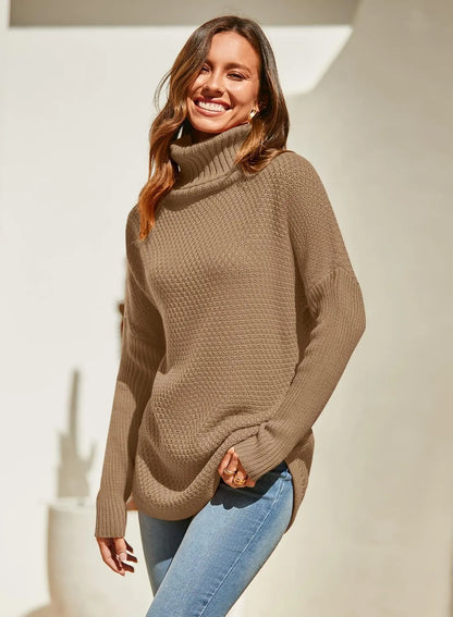 Vrouwen Plus Maat Turtleneck Lange Mouw Casual Pullover Gebreide Tuniek Sweater