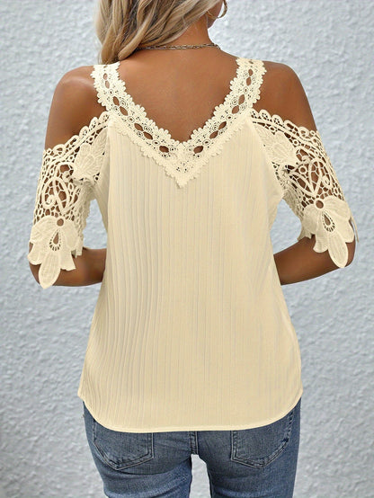 Koudschouderblouse met contrasterende kant - Ella