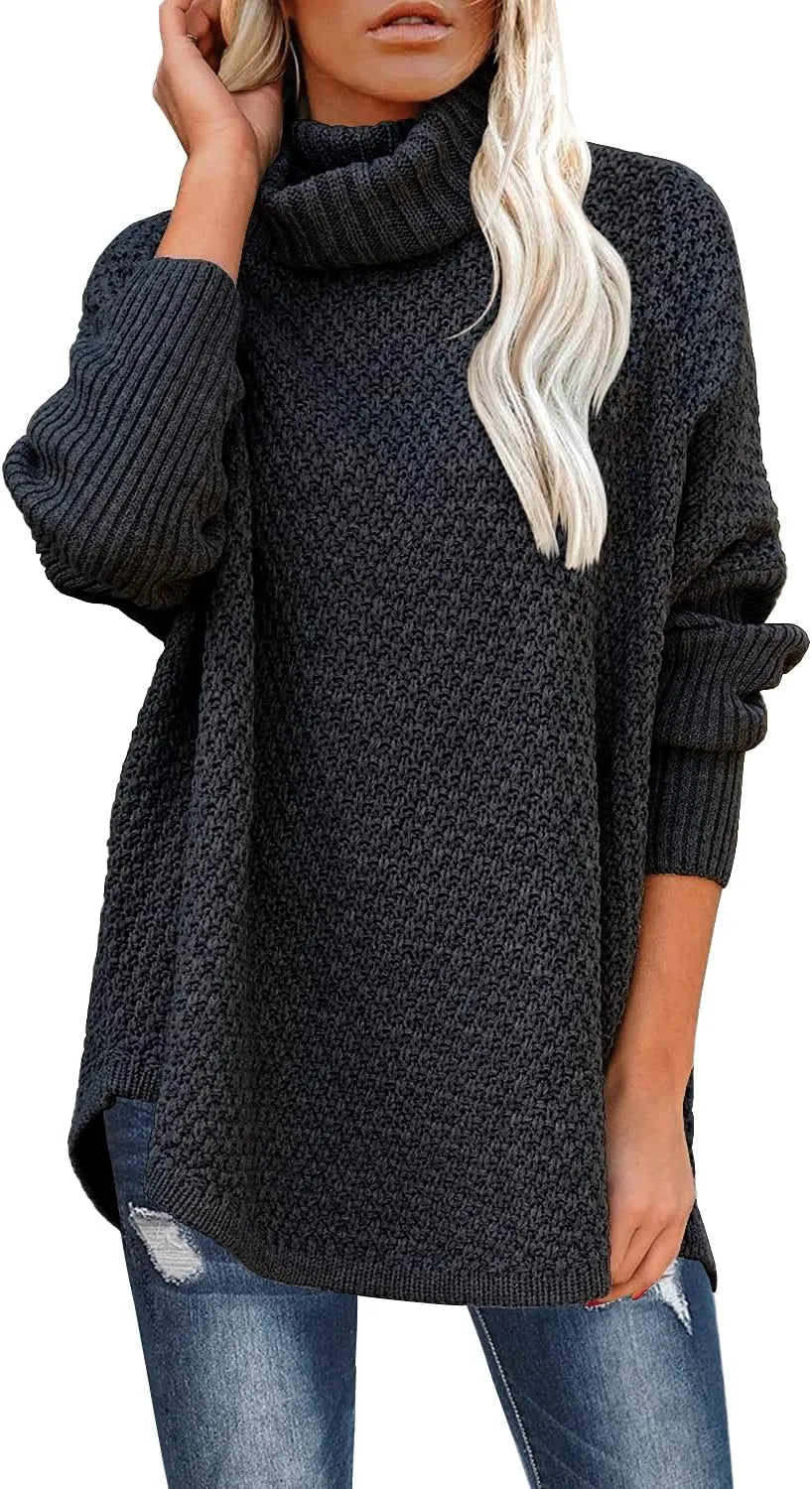 Vrouwen Plus Maat Turtleneck Lange Mouw Casual Pullover Gebreide Tuniek Sweater