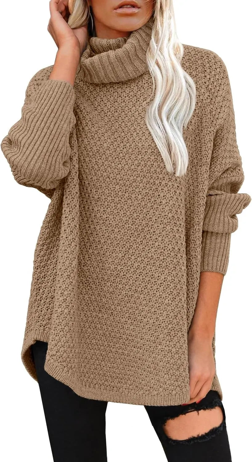 Vrouwen Plus Maat Turtleneck Lange Mouw Casual Pullover Gebreide Tuniek Sweater