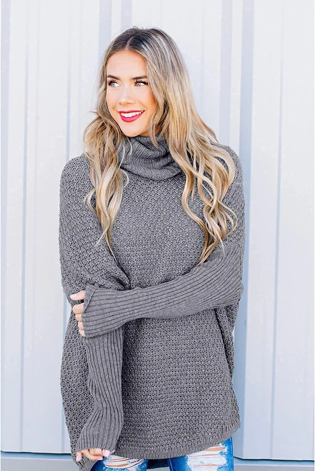 Vrouwen Plus Maat Turtleneck Lange Mouw Casual Pullover Gebreide Tuniek Sweater