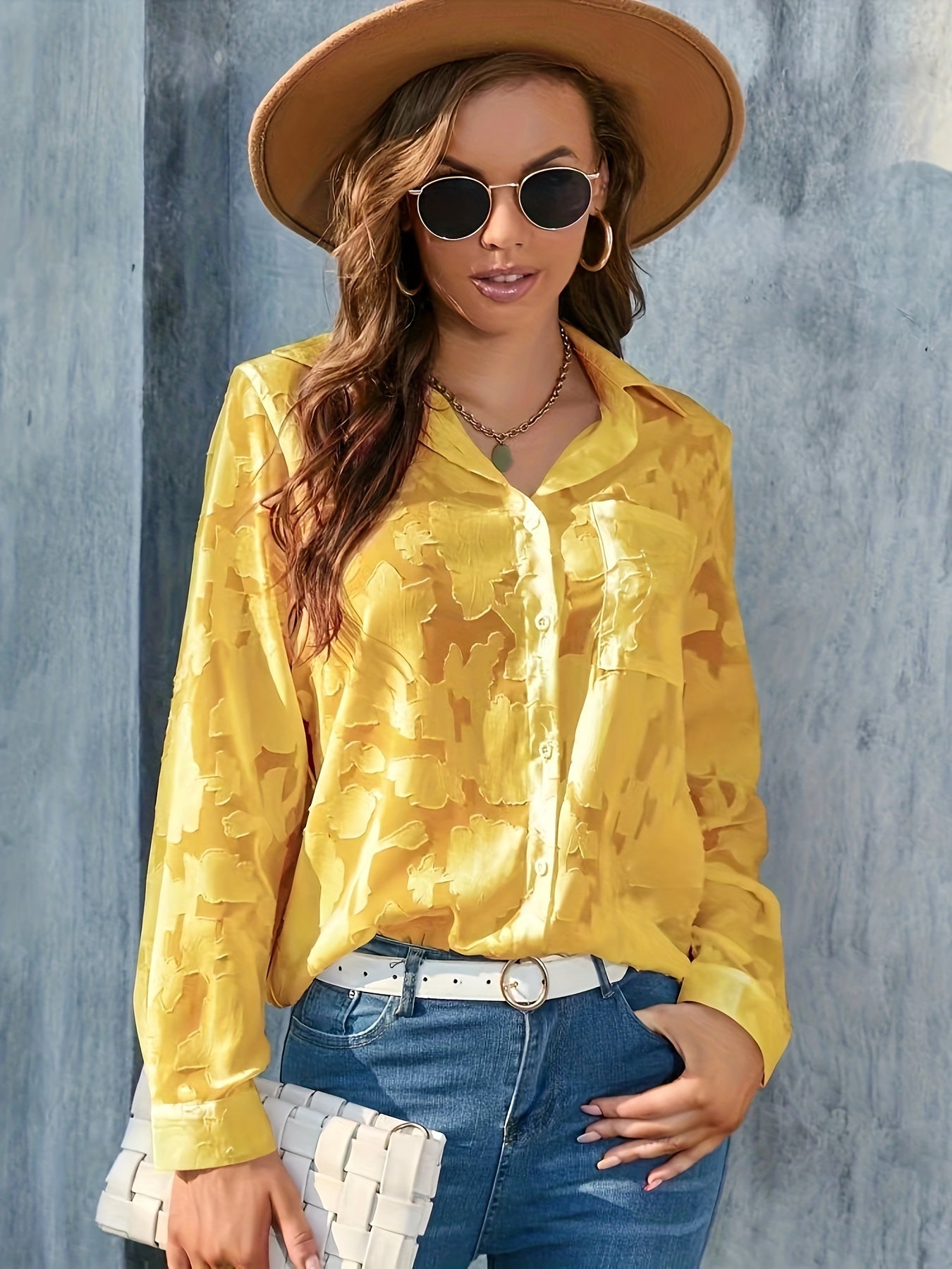 Sheer losse jacquard blouse met knoopsluiting - Leah