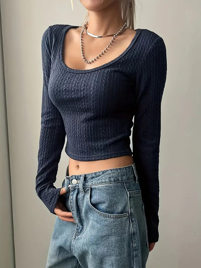 Lange mouwen top met effen patroontje