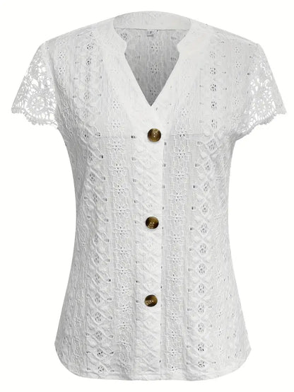 Keira | Geknoopte v-hals top met kanten mouw