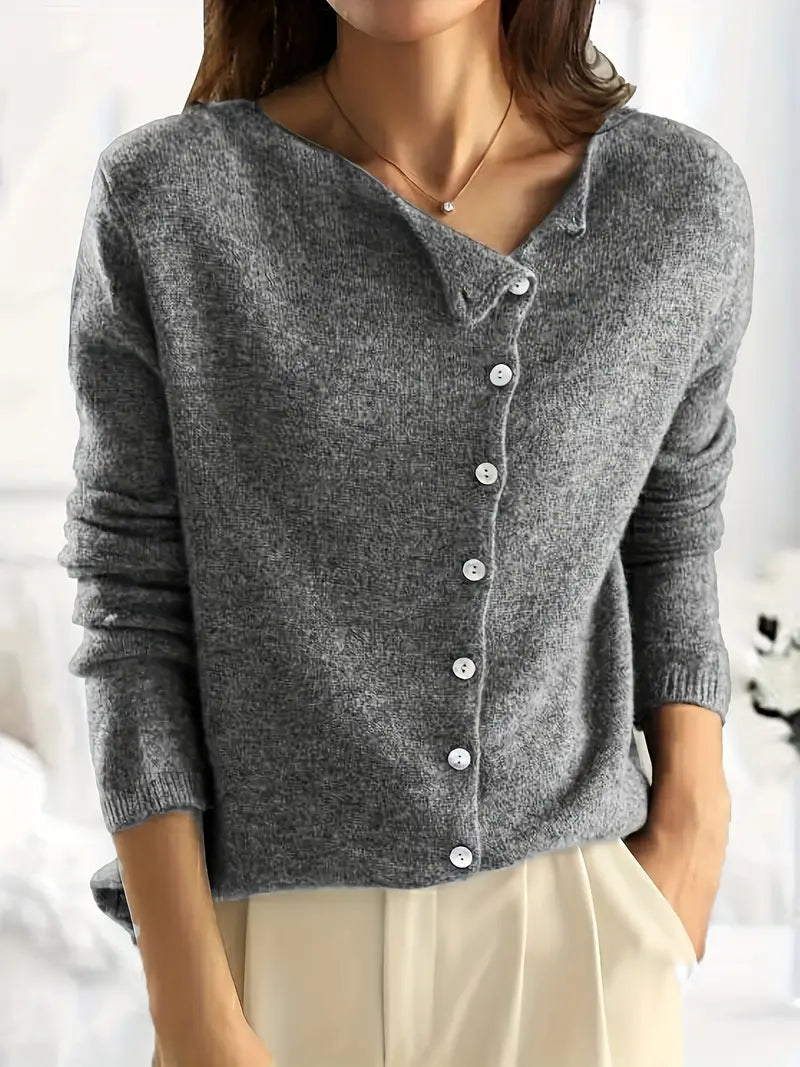 Baylee -Effen Asymmetrisch Vest met Knoopsluiting