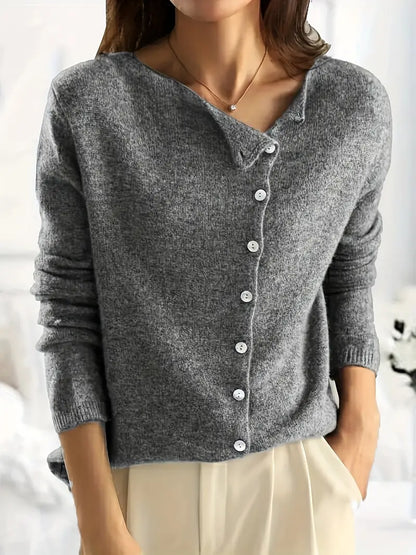 Baylee -Effen Asymmetrisch Vest met Knoopsluiting
