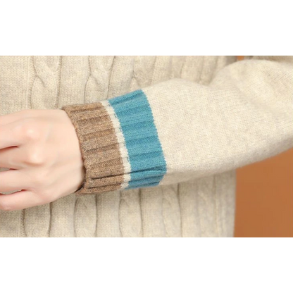 Sierlijk - Kabelgebreide Sweaterjurk met Voorzak en Geribde Zoom, Gebreide Dames Jurks