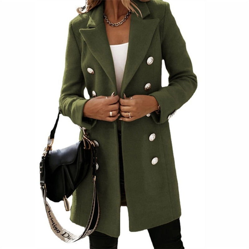 Coss Mantel | Elegante double breasted lange trenchcoat in wol-look met knopen