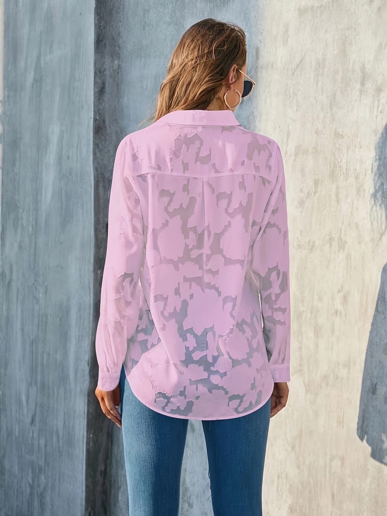 Sheer losse jacquard blouse met knoopsluiting - Leah