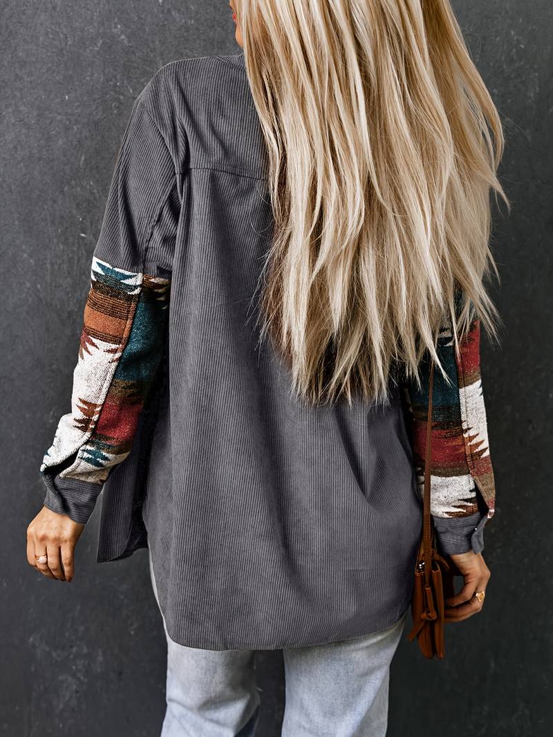 An | Corduroy jas met Aztekenpatroon