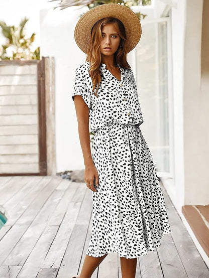 Naomi - Elegante Midi Jurk met Korte Mouwen