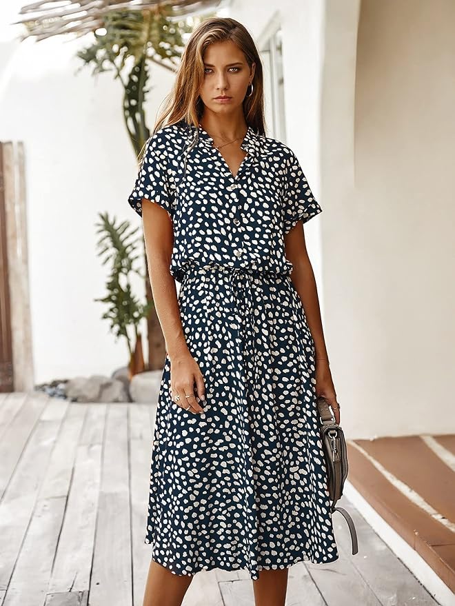 Naomi - Elegante Midi Jurk met Korte Mouwen
