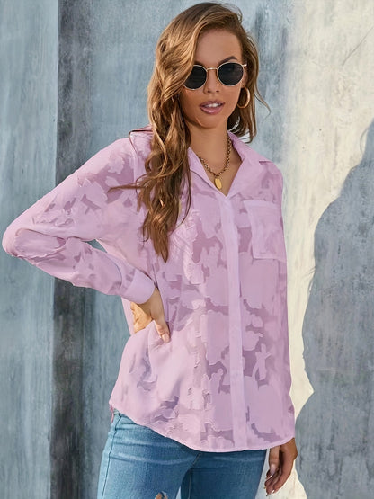 Sheer losse jacquard blouse met knoopsluiting - Leah