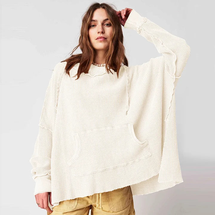 Dames Wafelweefsel Hoodie met Lange Mouwen