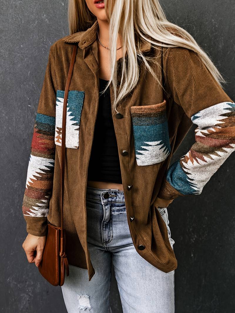 An | Corduroy jas met Aztekenpatroon