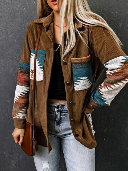 An | Corduroy jas met Aztekenpatroon