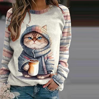Casual sweatshirt met kattenpatroon