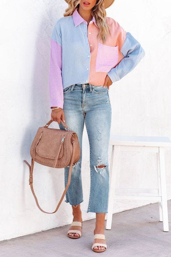 Mara | Casual Overhemd met Kleurcontrast