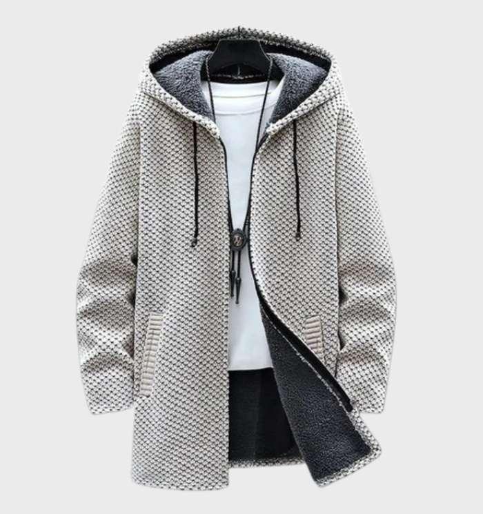 Robert - warm en dik jack met houndstoothmotief, fleecevoering, capuchon en trekkoord
