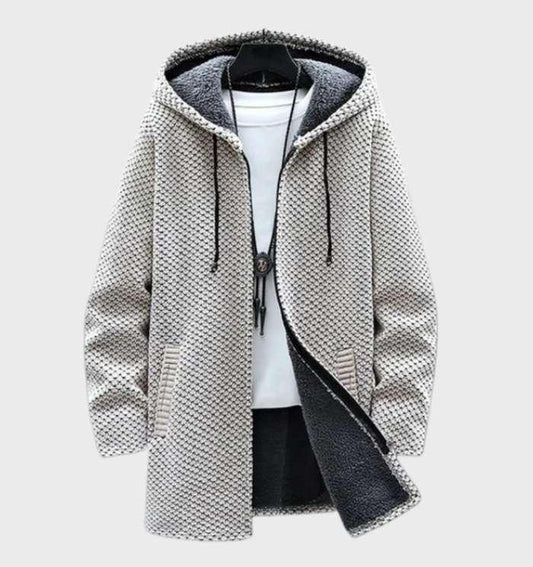 Robert - warm en dik jack met houndstoothmotief, fleecevoering, capuchon en trekkoord