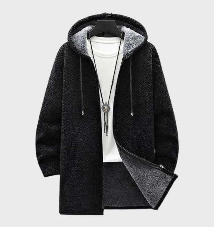 Robert - warm en dik jack met houndstoothmotief, fleecevoering, capuchon en trekkoord