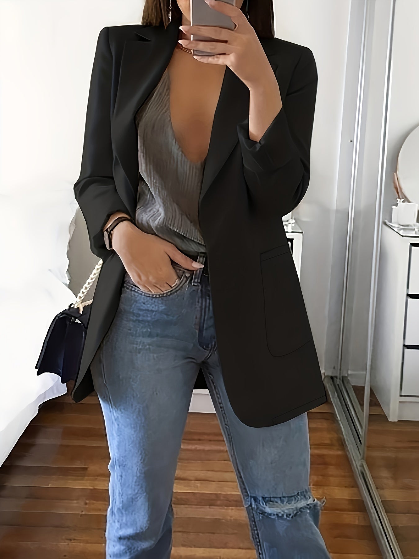 Effen gekleurde blazer met open voorkant - Grace