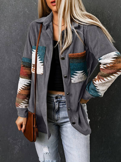 An | Corduroy jas met Aztekenpatroon
