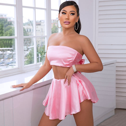 Roze satijnen co-ord set
