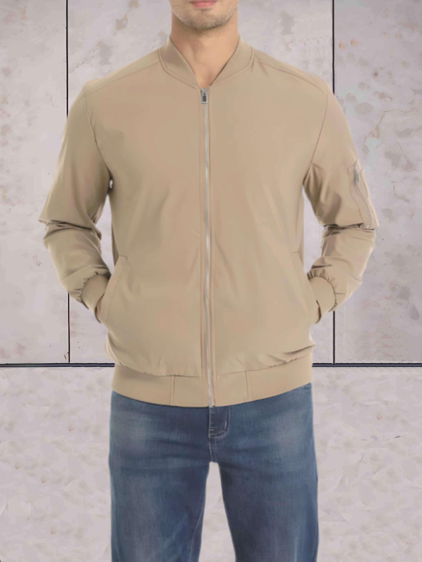 Andy - eenvoudig polyester jack met opstaande kraag en ritssluiting