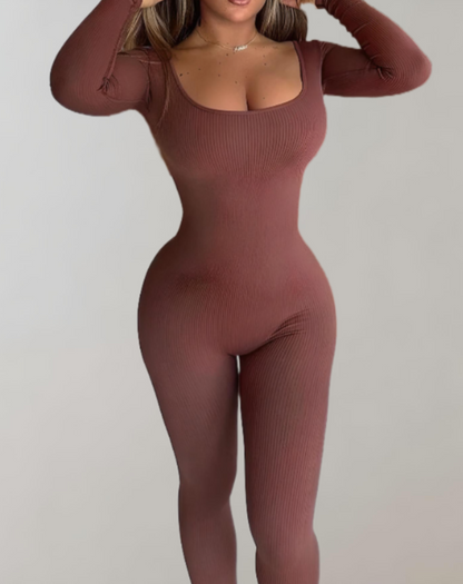 Olivia | Bodycon jumpsuit met boothals en lange mouwen