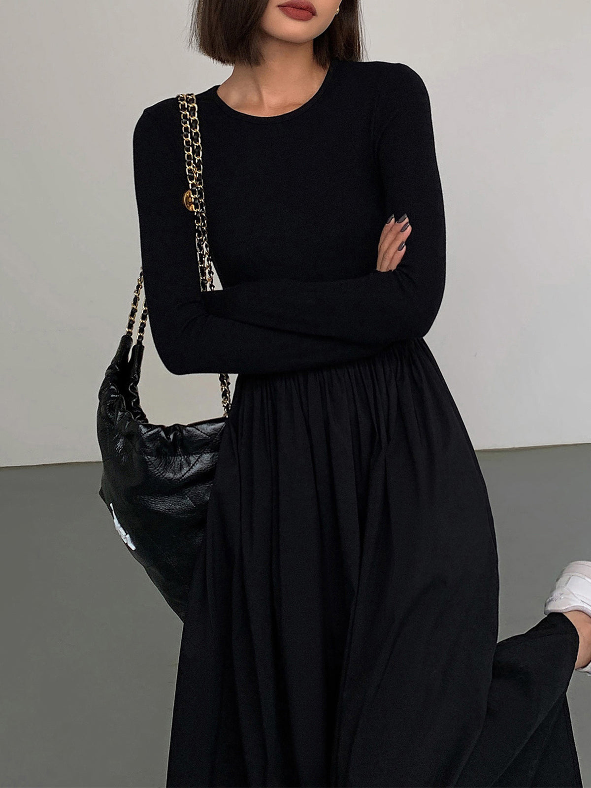 BEAUVOGUE - Leisure Pockets Lange Mouw Lange Jurk