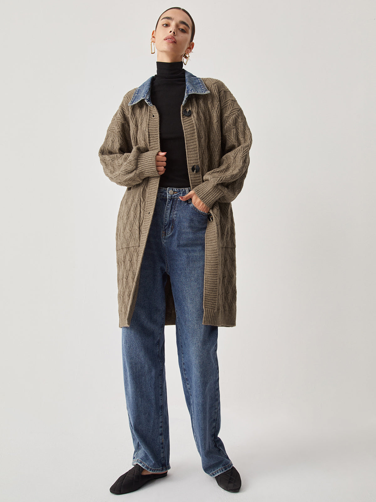 BEAUVOGUE - Diamantsteek breiend lang vest