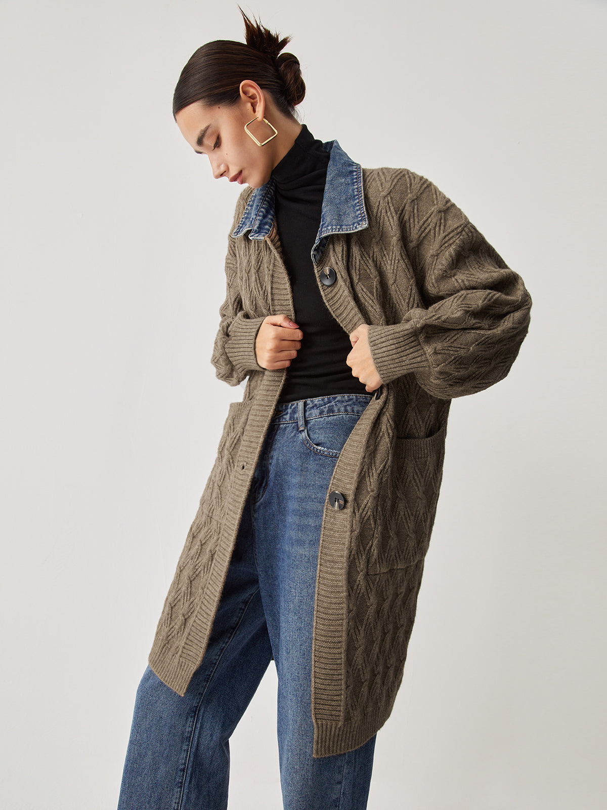 BEAUVOGUE - Diamantsteek breiend lang vest