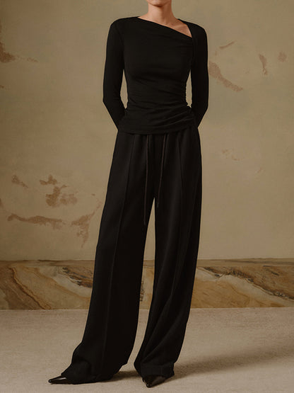 BEAUVOGUE - Geribd gebreid asymmetrisch shirt met lange mouwen