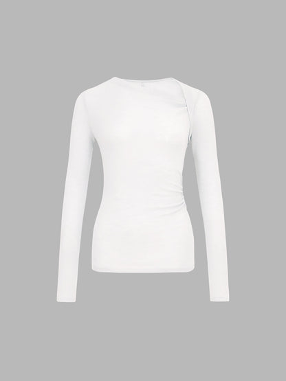 BEAUVOGUE - Geribd gebreid asymmetrisch shirt met lange mouwen